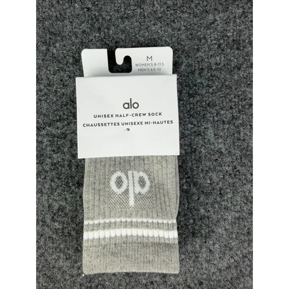 Alo Yoga Unisex Half-Crew Throwback Socks Heather Gray Size Medium NWT $28